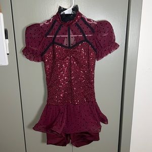 sequined mesh red dance costume